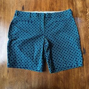 Lands End Mid Rise Printed Patterned Chino Shorts Preppy Navy Blue Green 18W